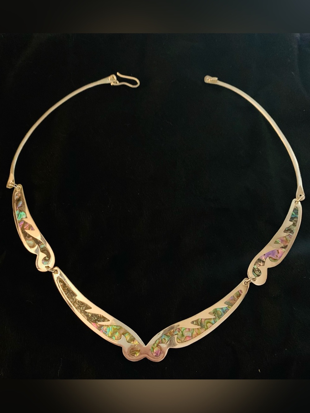 Vintage Mexican Alpaca Silver and Abalone Shell Inlay Collar Necklace